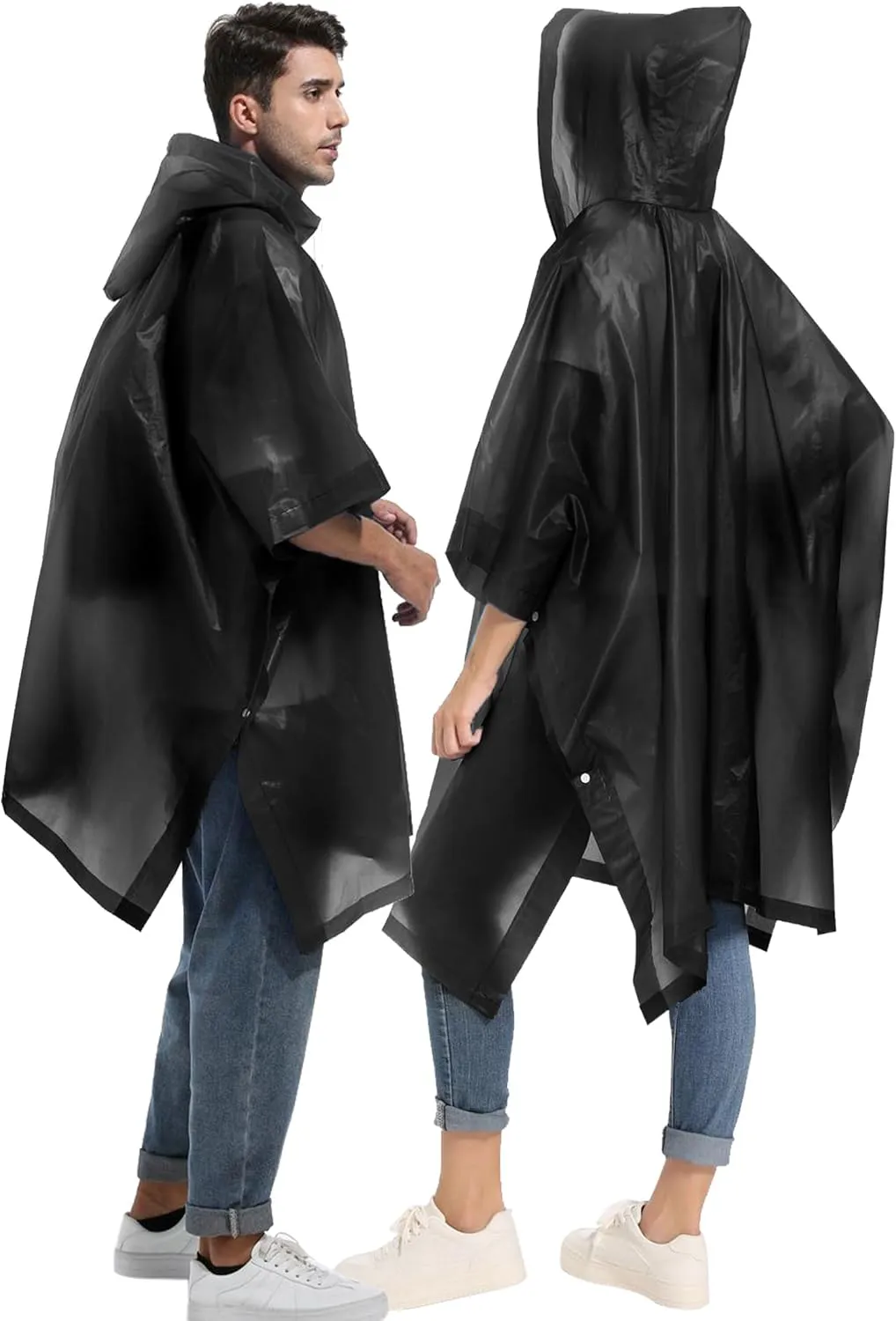 2-Pack Reusable Rain Ponchos for Adults, HOOMBOOM Raincoats Emergency Survival for Women/Men Hood and Drawstring