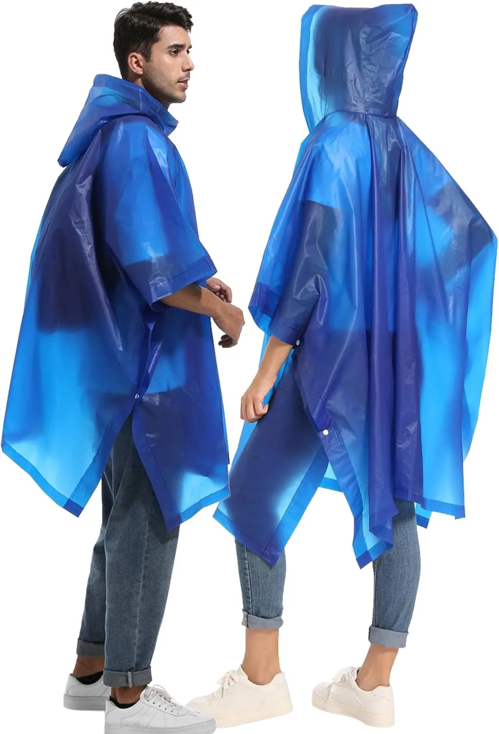 2-Pack Reusable Rain Ponchos for Adults, HOOMBOOM Raincoats Emergency Survival for Women/Men Hood and Drawstring