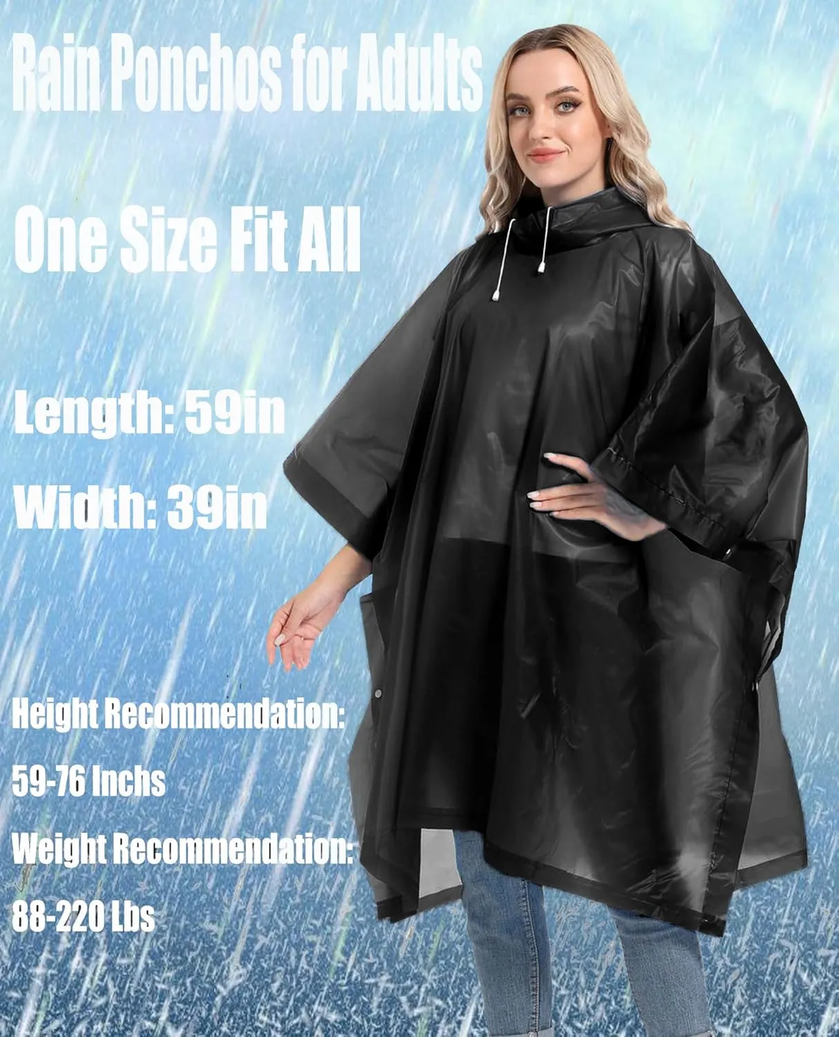 2-Pack Reusable Rain Ponchos for Adults, HOOMBOOM Raincoats Emergency Survival for Women/Men Hood and Drawstring