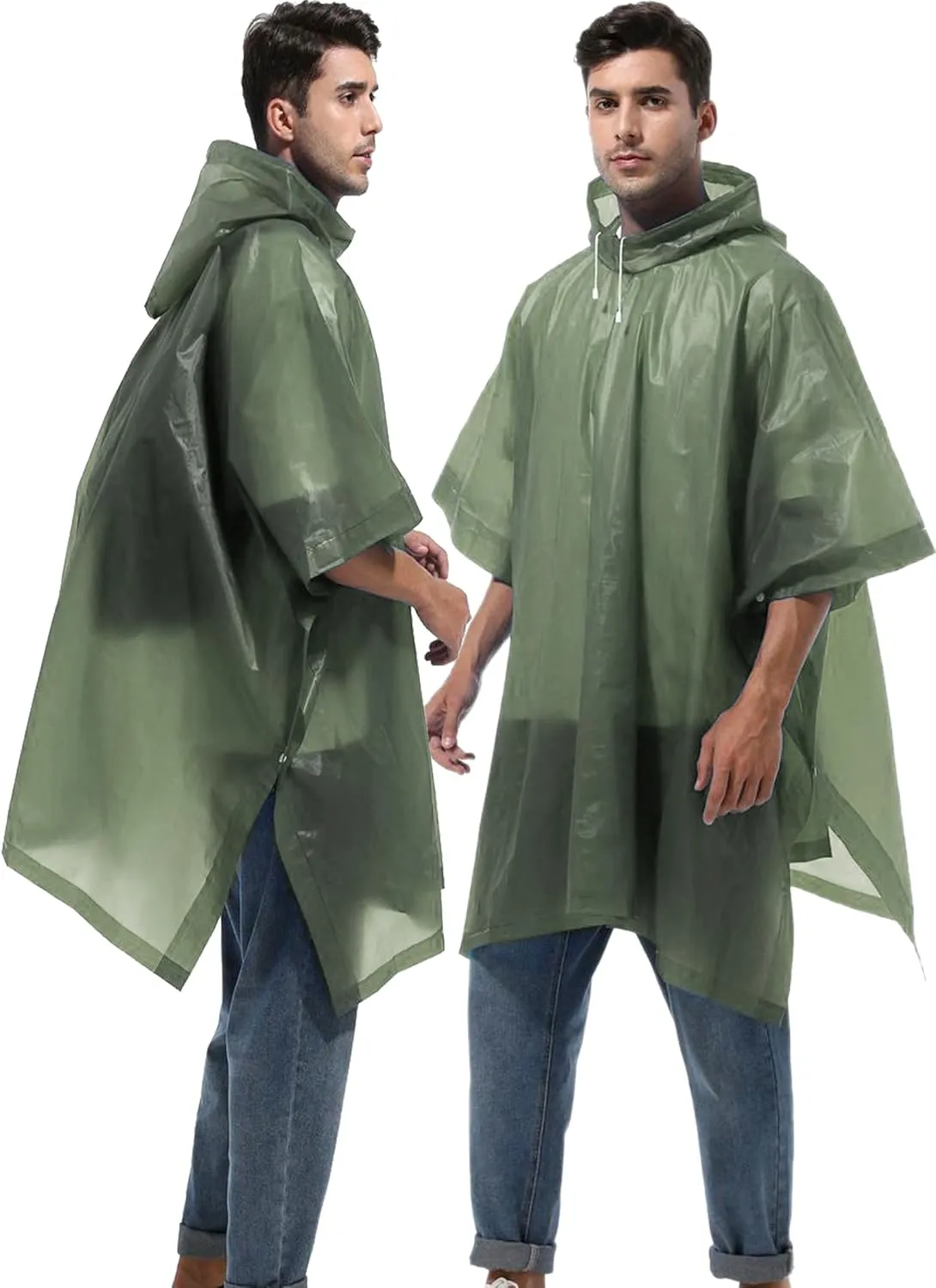 2-Pack Reusable Rain Ponchos for Adults, HOOMBOOM Raincoats Emergency Survival for Women/Men Hood and Drawstring