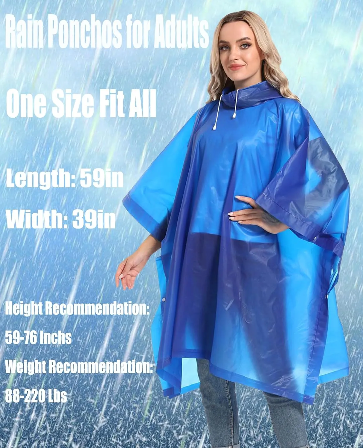 2-Pack Reusable Rain Ponchos for Adults, HOOMBOOM Raincoats Emergency Survival for Women/Men Hood and Drawstring