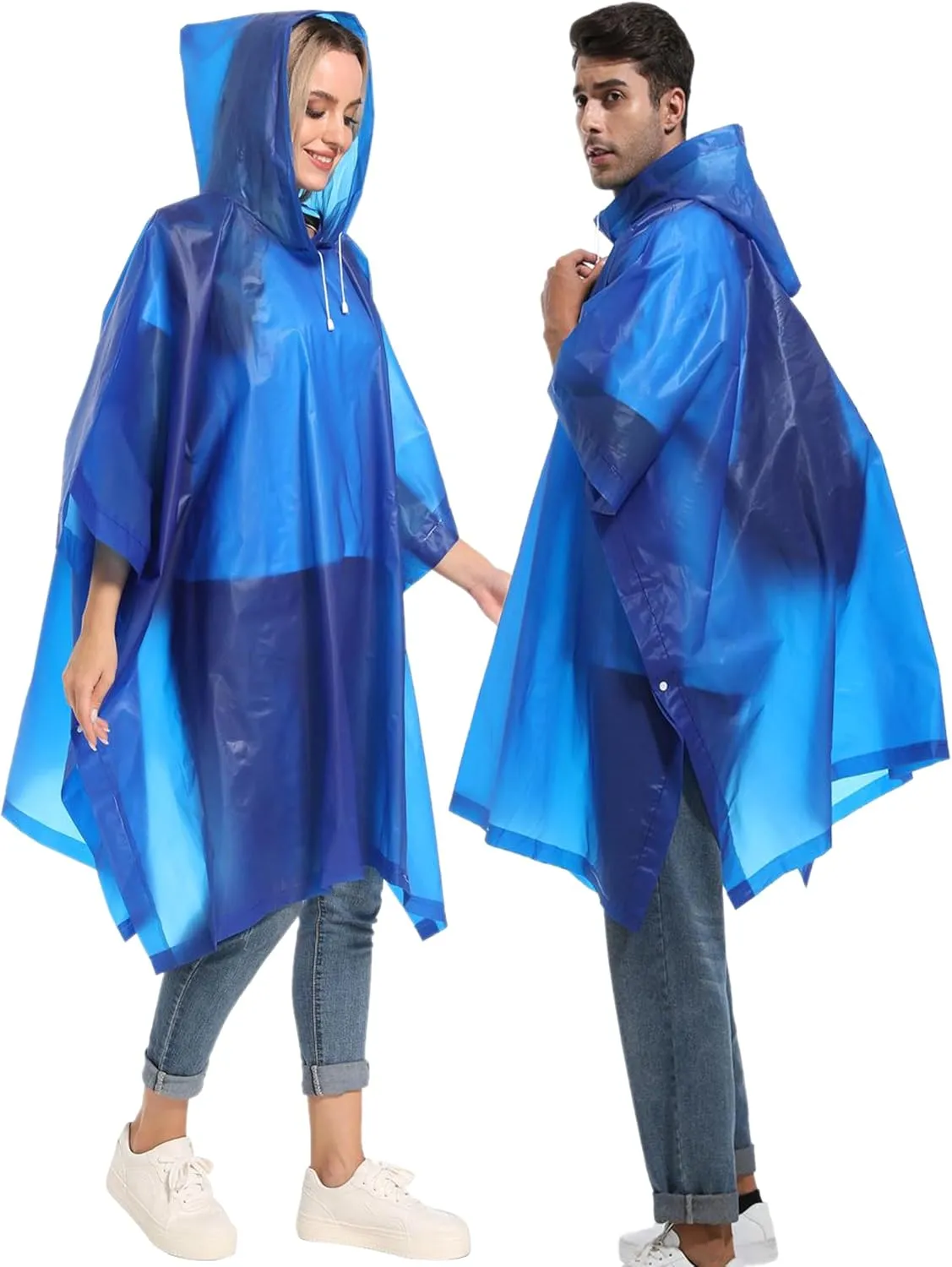 2-Pack Reusable Rain Ponchos for Adults, HOOMBOOM Raincoats Emergency Survival for Women/Men Hood and Drawstring