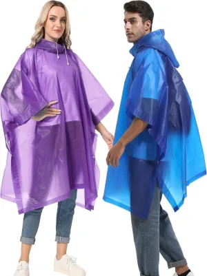 2-Pack Reusable Rain Ponchos for Adults, HOOMBOOM Raincoats Emergency Survival for Women/Men Hood and Drawstring