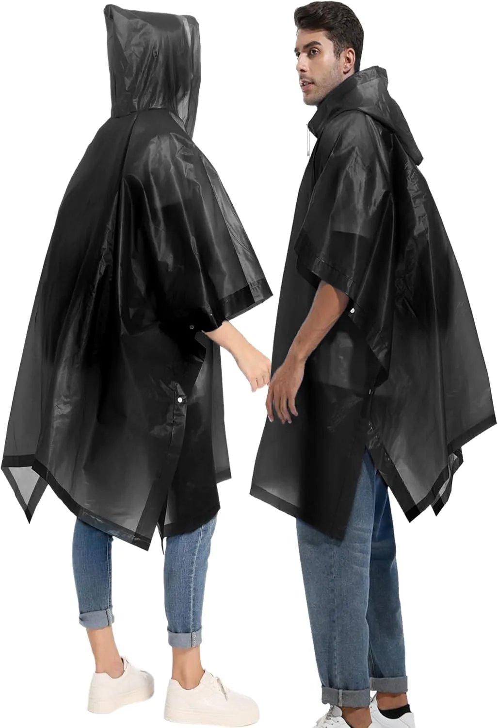 2-Pack Reusable Rain Ponchos for Adults, HOOMBOOM Raincoats Emergency Survival for Women/Men Hood and Drawstring