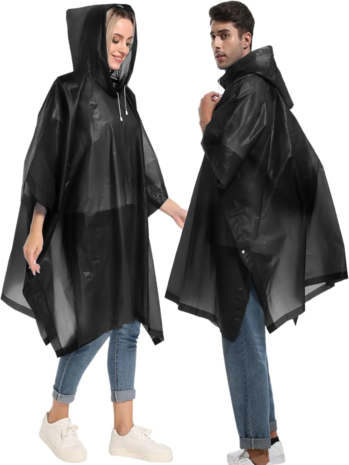 2-Pack Reusable Rain Ponchos for Adults, HOOMBOOM Raincoats Emergency Survival for Women/Men Hood and Drawstring