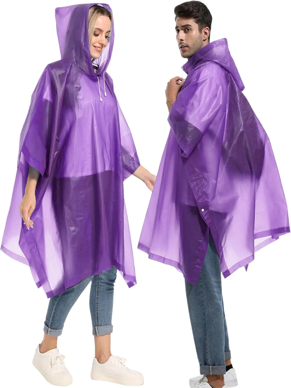 2-Pack Reusable Rain Ponchos for Adults, HOOMBOOM Raincoats Emergency Survival for Women/Men Hood and Drawstring