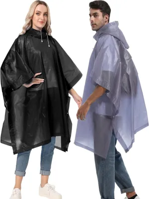 2-Pack Reusable Rain Ponchos for Adults, HOOMBOOM Raincoats Emergency Survival for Women/Men Hood and Drawstring