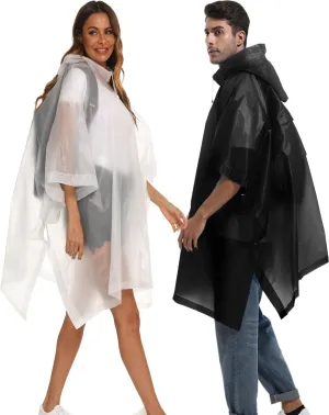 2-Pack Reusable Rain Ponchos for Adults, HOOMBOOM Raincoats Emergency Survival for Women/Men Hood and Drawstring