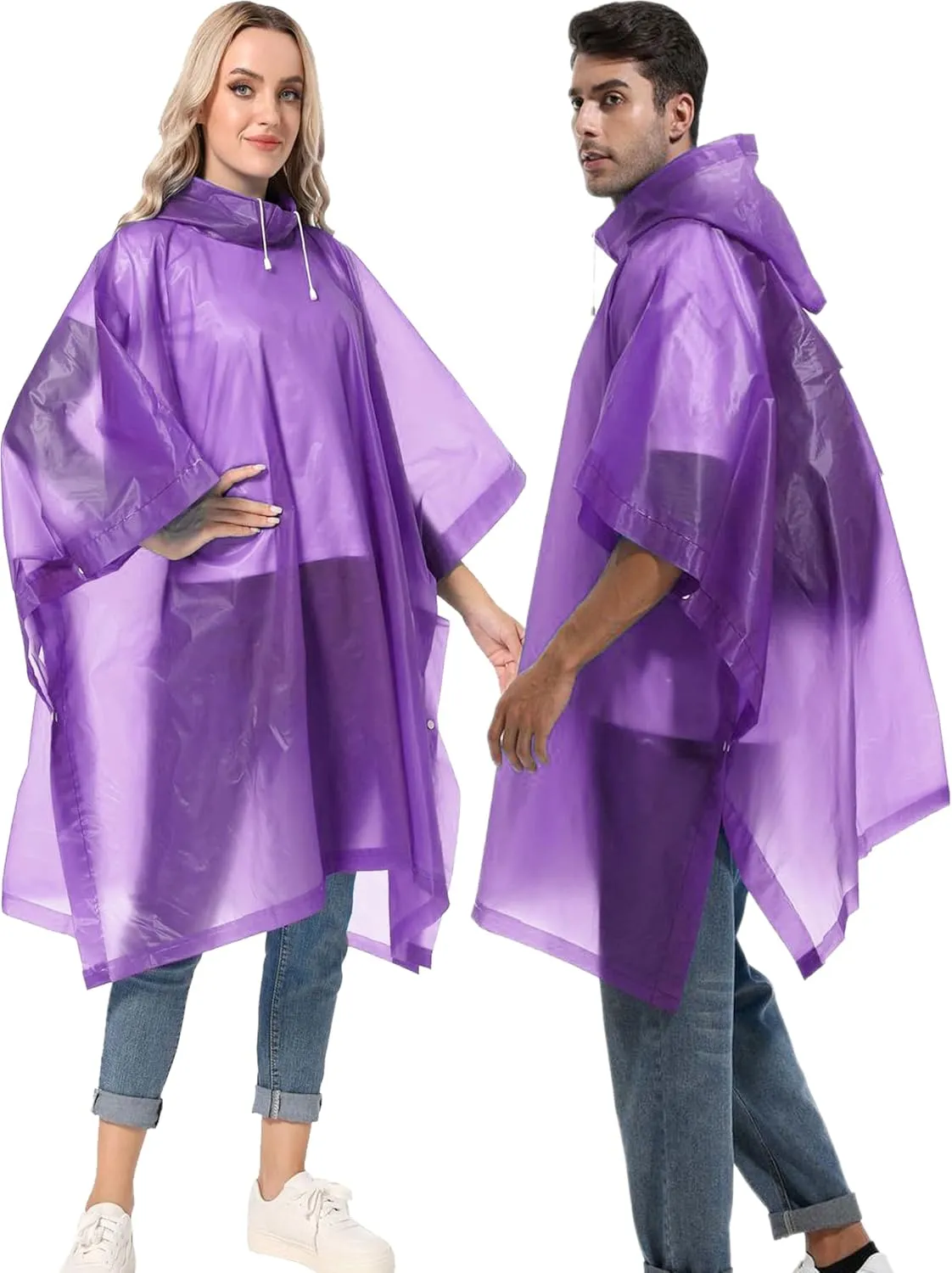2-Pack Reusable Rain Ponchos for Adults, HOOMBOOM Raincoats Emergency Survival for Women/Men Hood and Drawstring