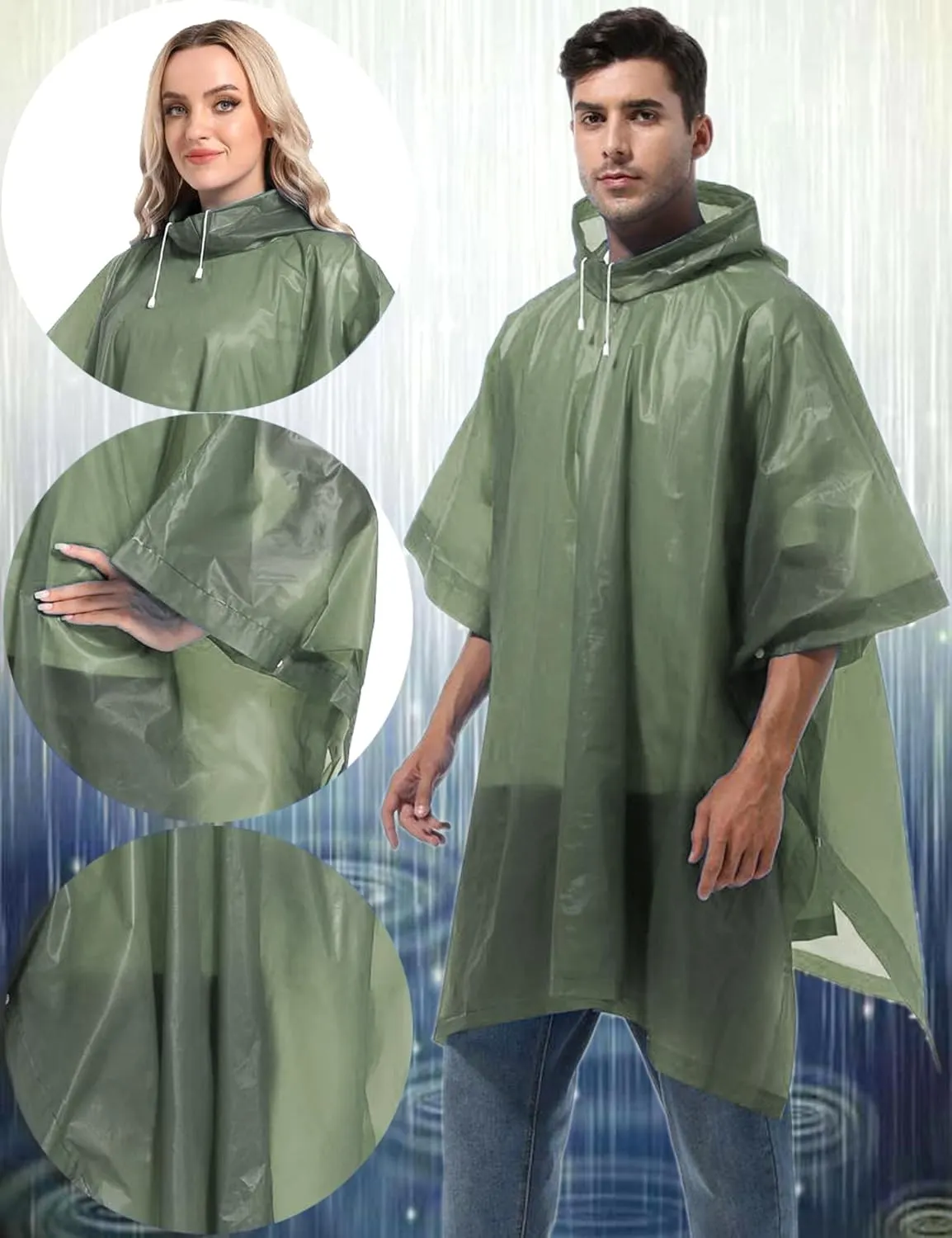 2-Pack Reusable Rain Ponchos for Adults, HOOMBOOM Raincoats Emergency Survival for Women/Men Hood and Drawstring