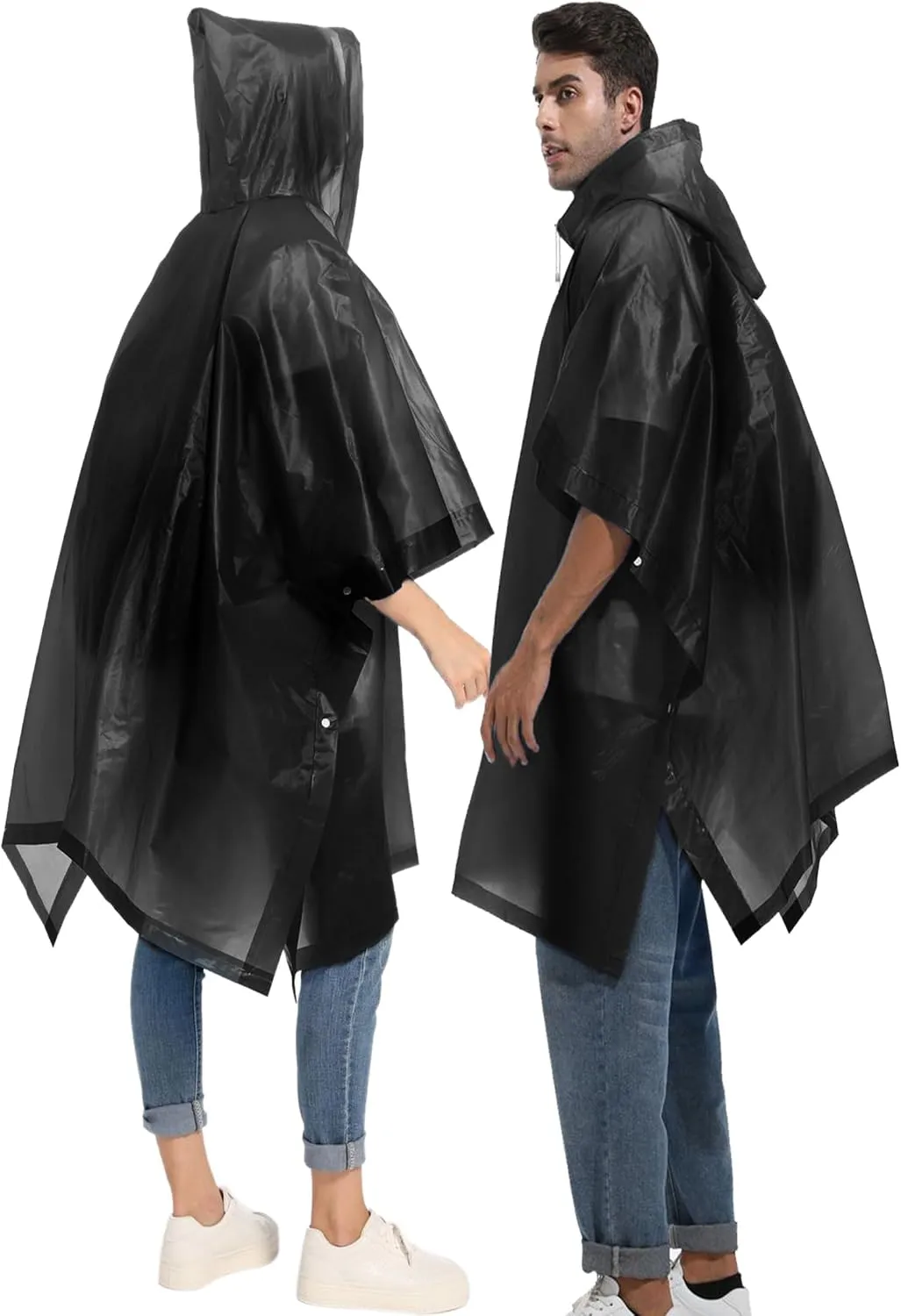 2-Pack Reusable Rain Ponchos for Adults, HOOMBOOM Raincoats Emergency Survival for Women/Men Hood and Drawstring