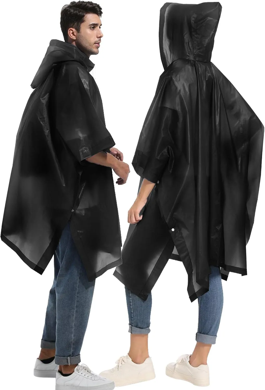 2-Pack Reusable Rain Ponchos for Adults, HOOMBOOM Raincoats Emergency Survival for Women/Men Hood and Drawstring
