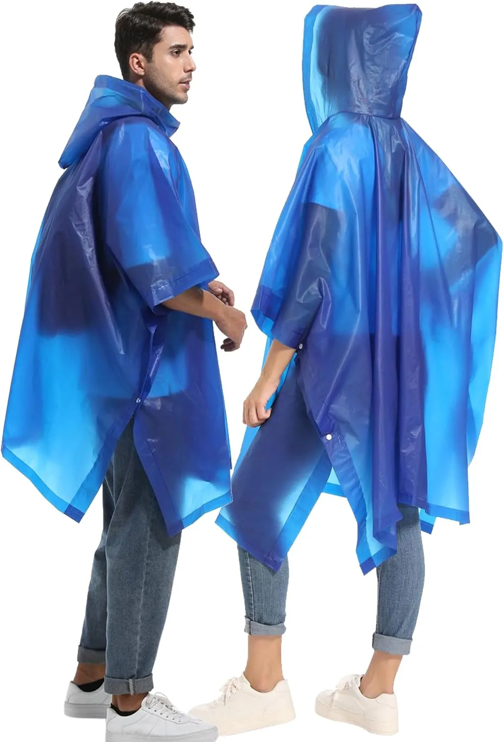2-Pack Reusable Rain Ponchos for Adults, HOOMBOOM Raincoats Emergency Survival for Women/Men Hood and Drawstring