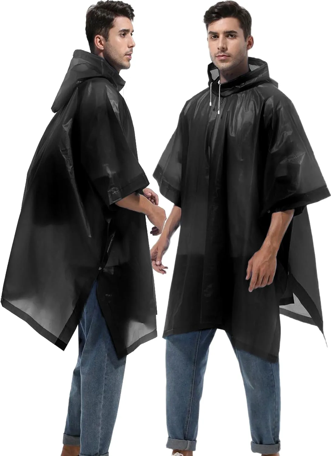2-Pack Reusable Rain Ponchos for Adults, HOOMBOOM Raincoats Emergency Survival for Women/Men Hood and Drawstring