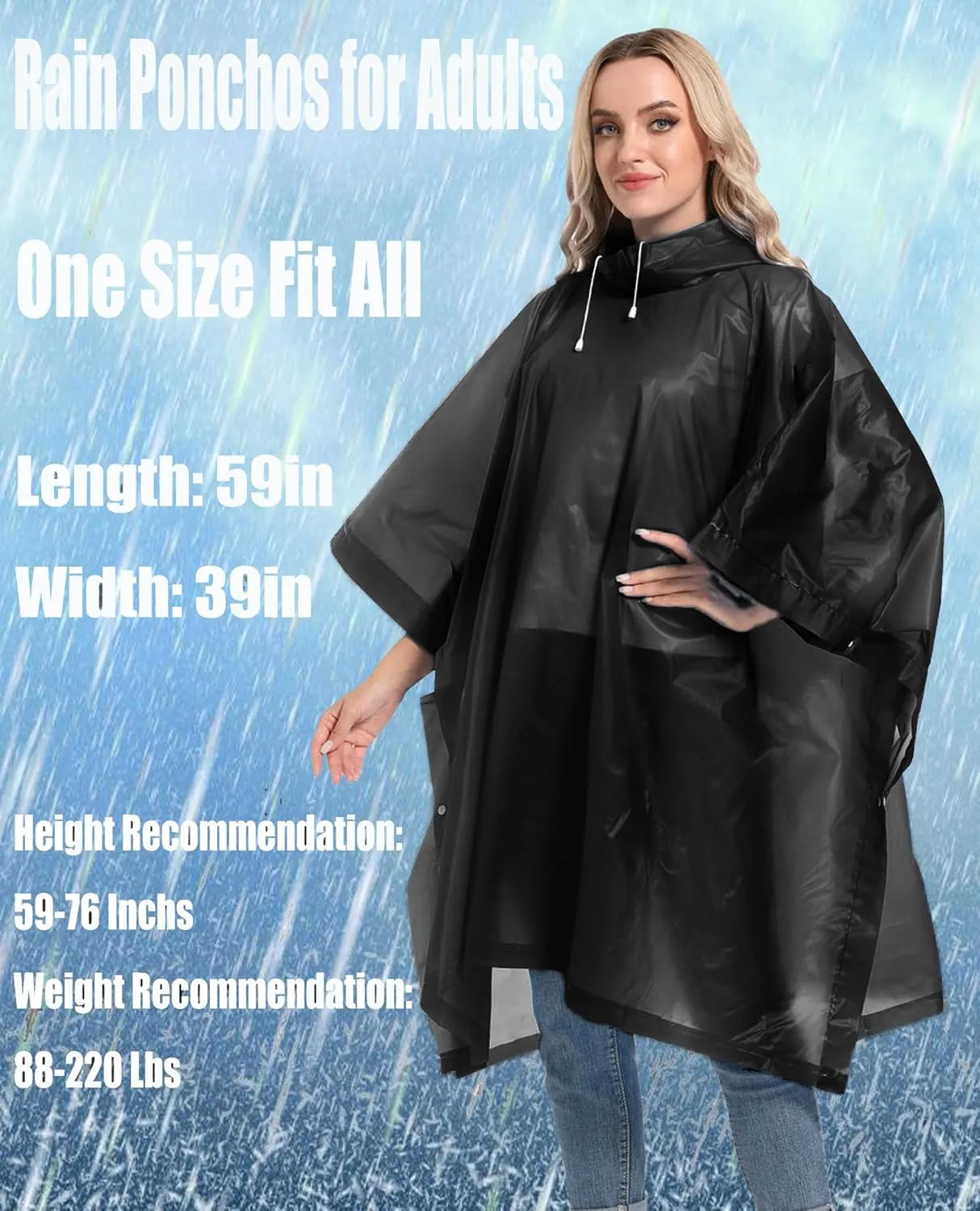 2-Pack Reusable Rain Ponchos for Adults, HOOMBOOM Raincoats Emergency Survival for Women/Men Hood and Drawstring