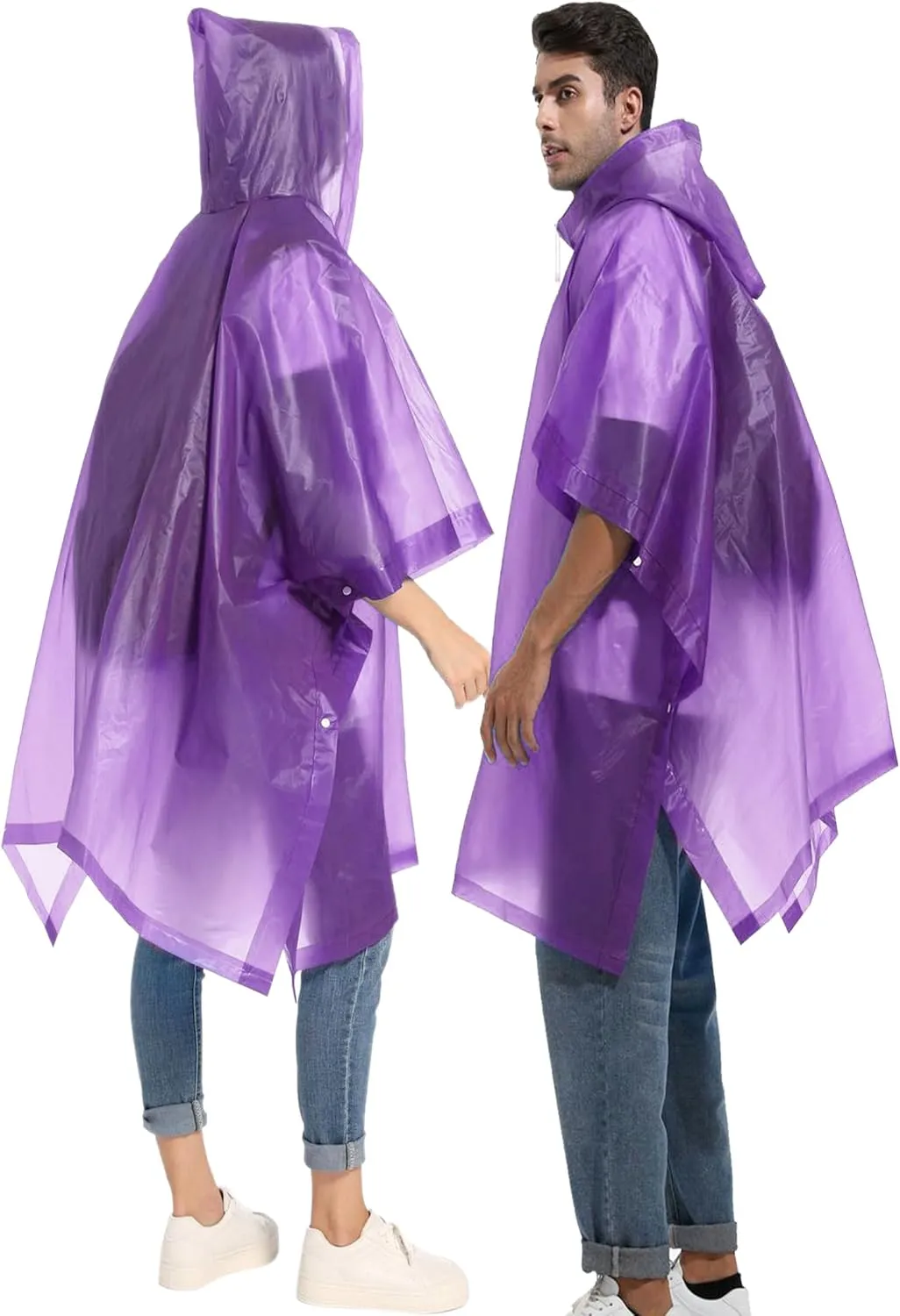 2-Pack Reusable Rain Ponchos for Adults, HOOMBOOM Raincoats Emergency Survival for Women/Men Hood and Drawstring