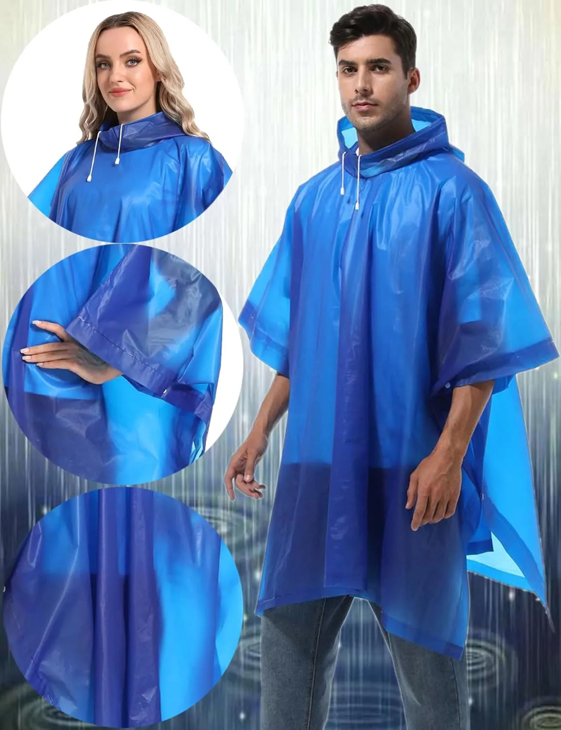 2-Pack Reusable Rain Ponchos for Adults, HOOMBOOM Raincoats Emergency Survival for Women/Men Hood and Drawstring