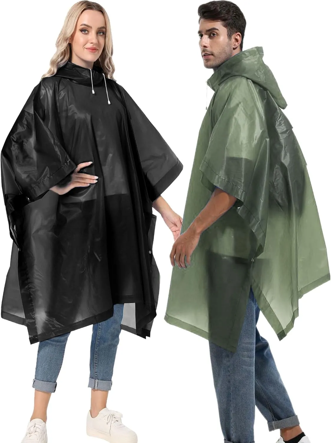 2-Pack Reusable Rain Ponchos for Adults, HOOMBOOM Raincoats Emergency Survival for Women/Men Hood and Drawstring