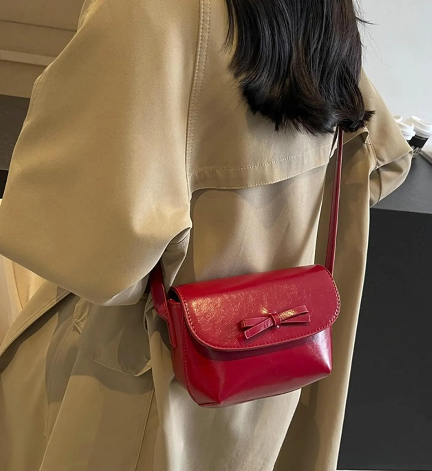 2025 Summer Minimalist Saddle Bag Women Shoulder Crossbody Bag Bow Knot Compact Small Purse