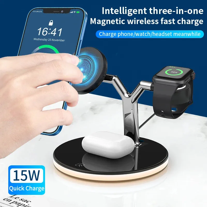 3 in 1 Fast Magnetic Wireless Chargers Station for iPhone 13 12Pro 15W Charging Stand for Apple Watch 7/6/5 for Airpods Pro/3/2