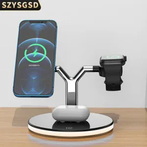 3 in 1 Fast Magnetic Wireless Chargers Station for iPhone 13 12Pro 15W Charging Stand for Apple Watch 7/6/5 for Airpods Pro/3/2