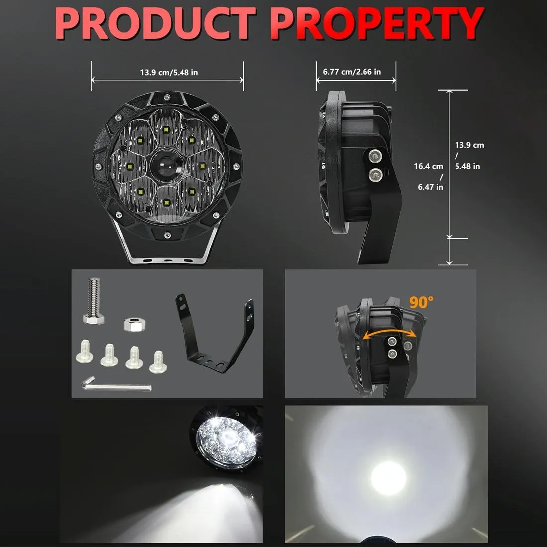 38W 4000Lm / 6000K Off - Road Vehicle Round Work Light