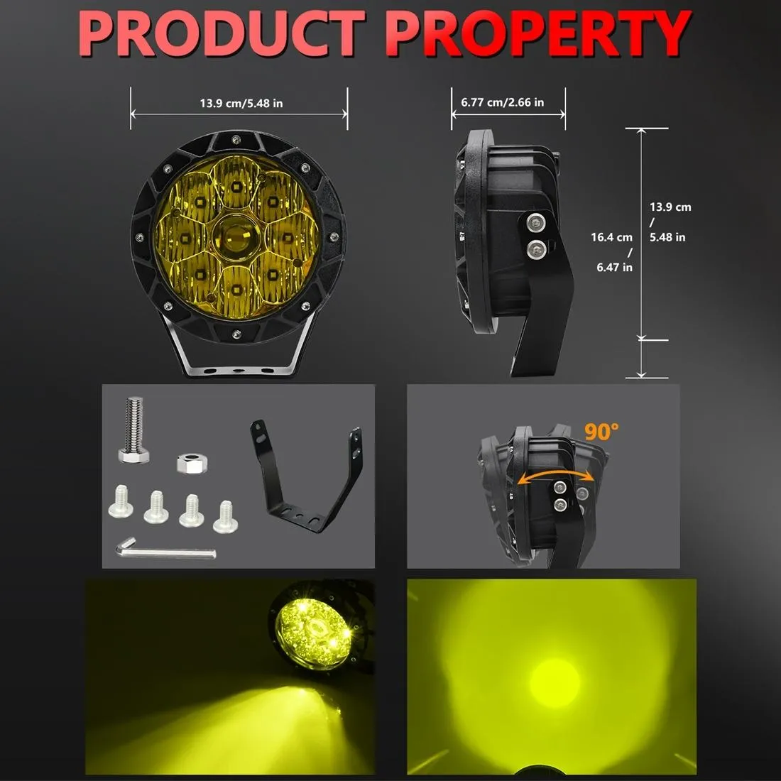 38W 4000Lm / 6000K Off - Road Vehicle Round Work Light