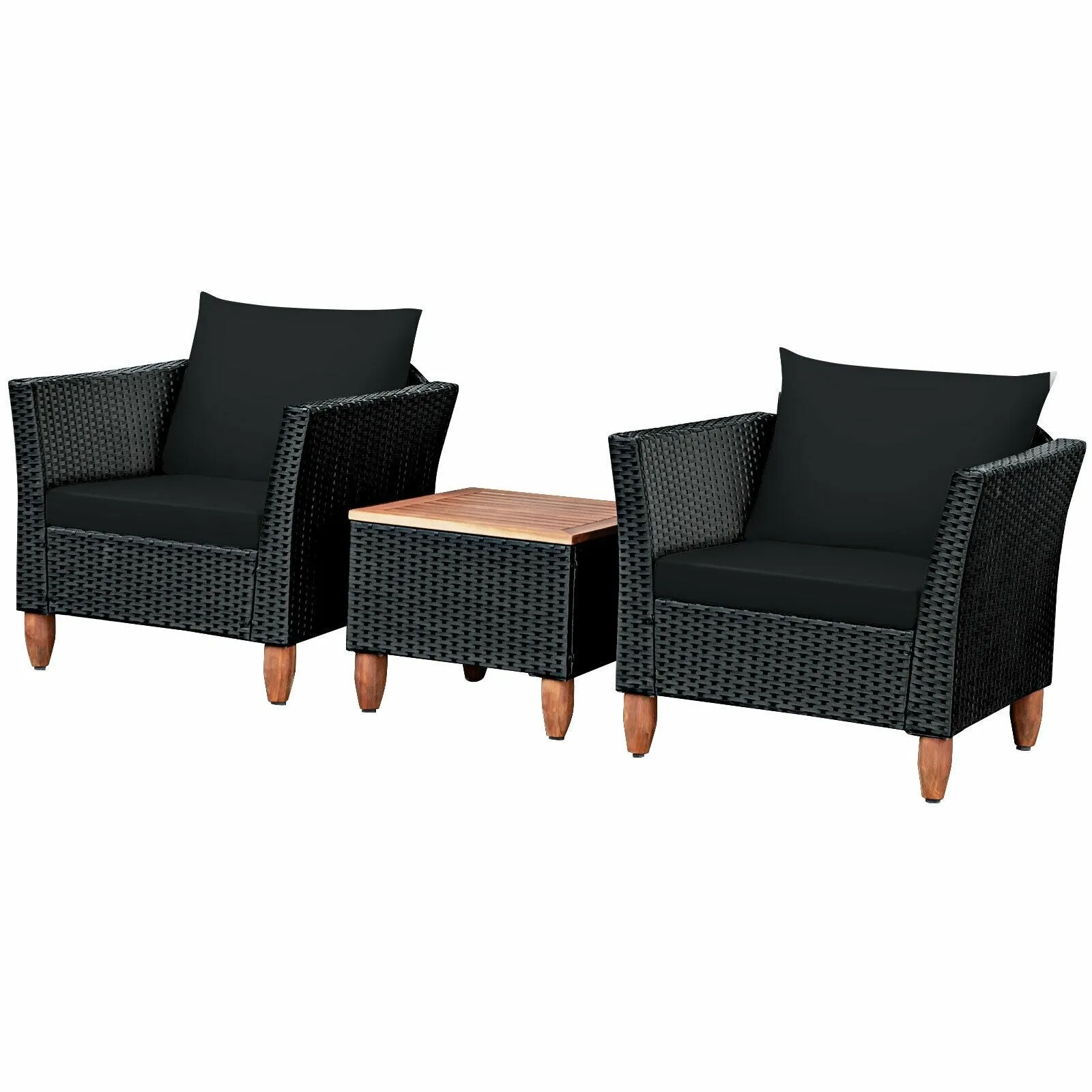 3pc Outdoor Patio Rattan Furniture Set - Black