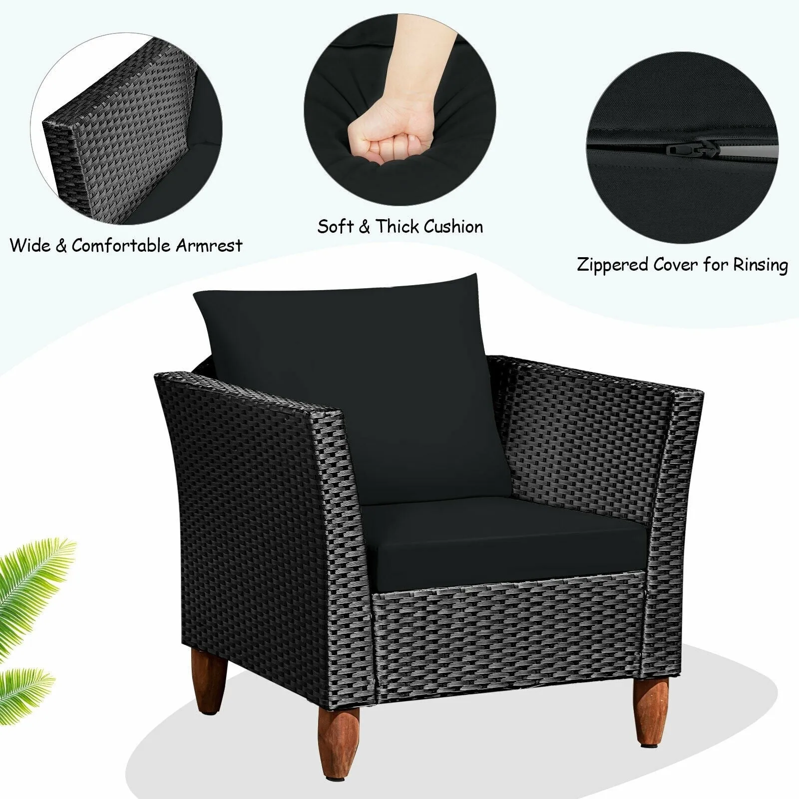 3pc Outdoor Patio Rattan Furniture Set - Black