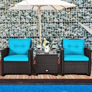 3pc Outdoor Patio Rattan Furniture Set - Turquoise