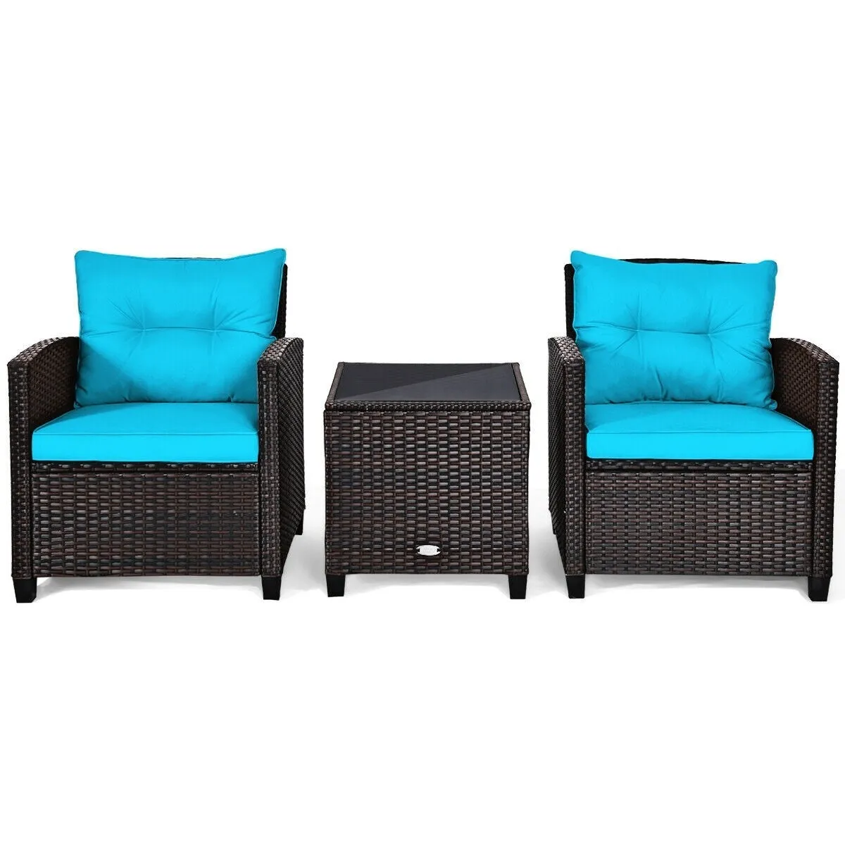3pc Outdoor Patio Rattan Furniture Set - Turquoise