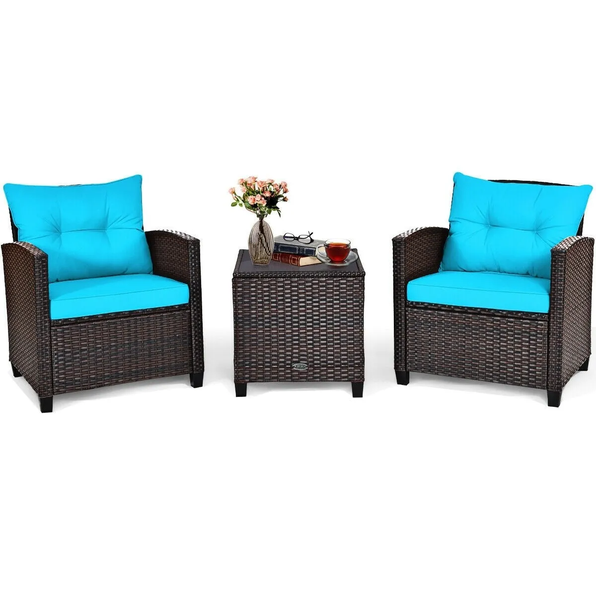 3pc Outdoor Patio Rattan Furniture Set - Turquoise