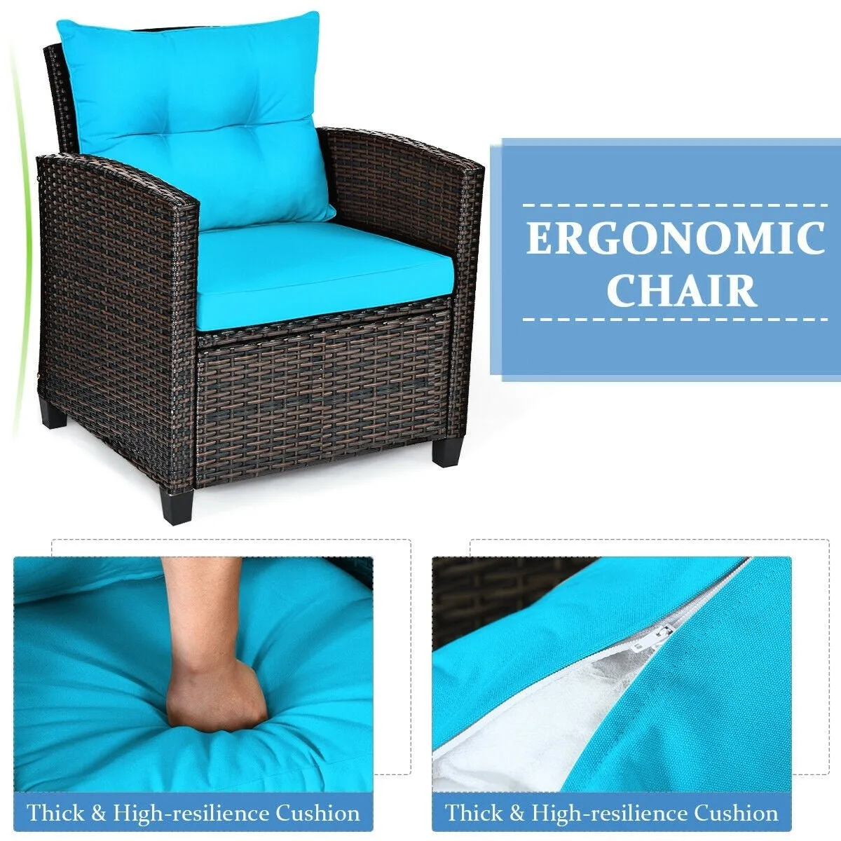 3pc Outdoor Patio Rattan Furniture Set - Turquoise