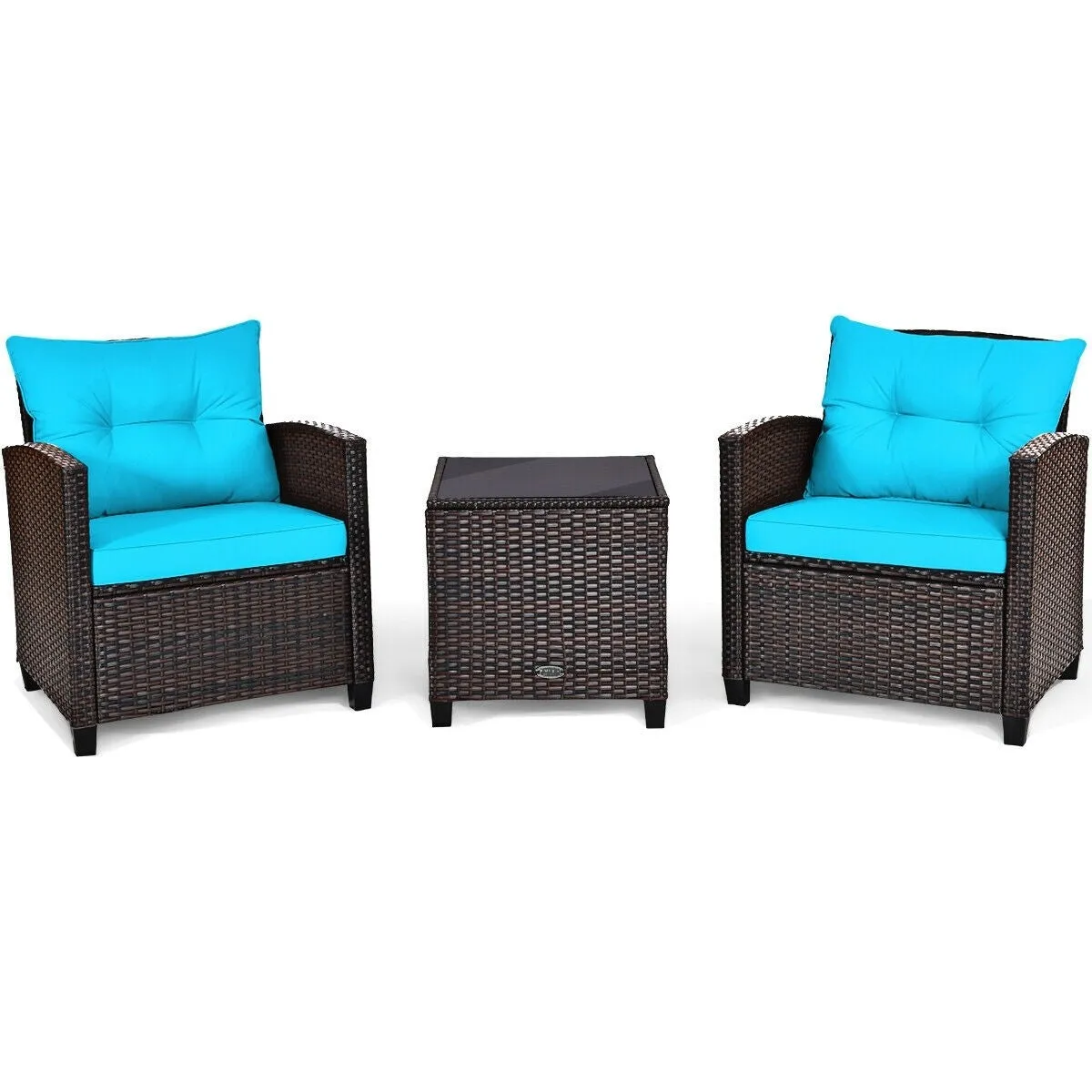 3pc Outdoor Patio Rattan Furniture Set - Turquoise