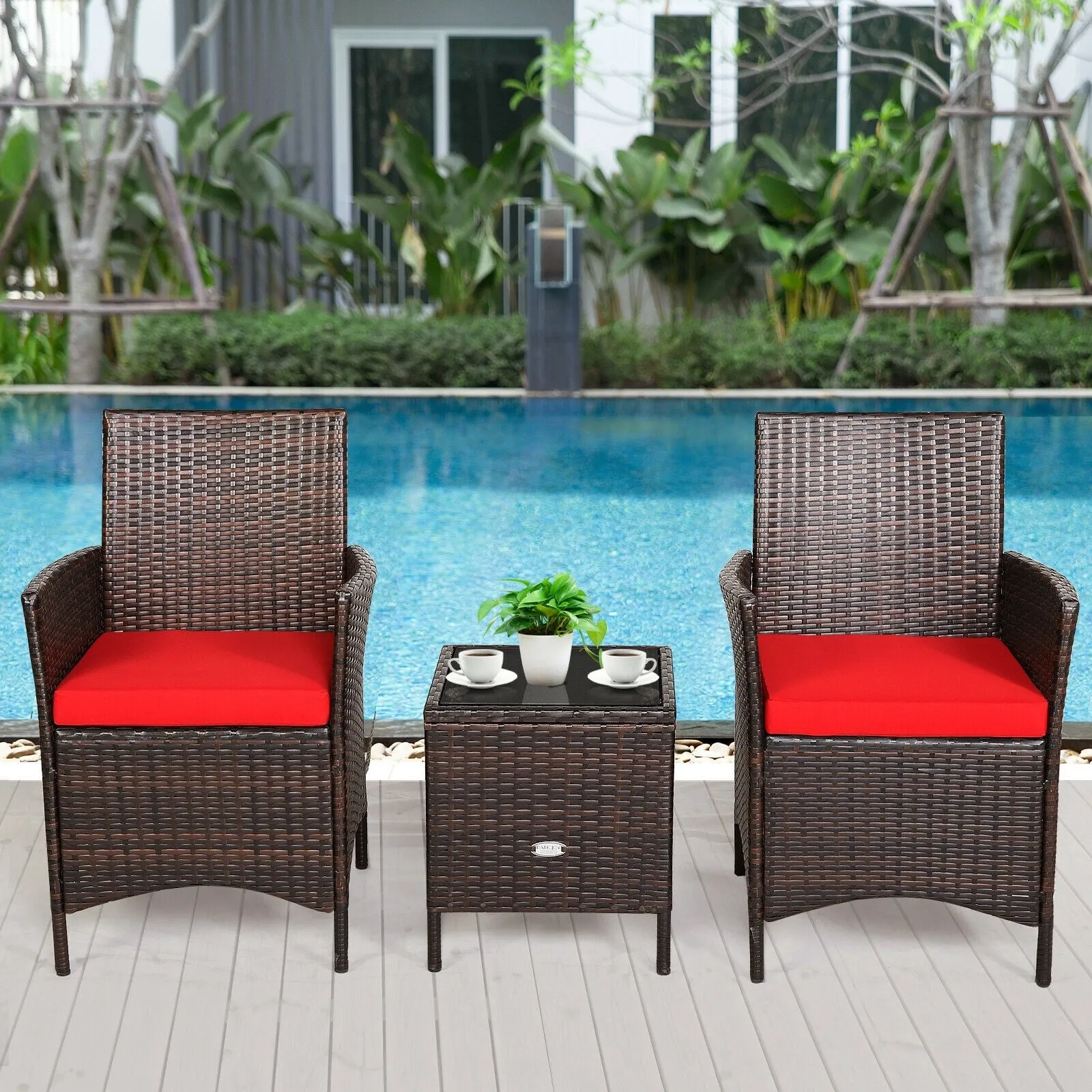 3pc Patio Rattan Furniture Set - Red