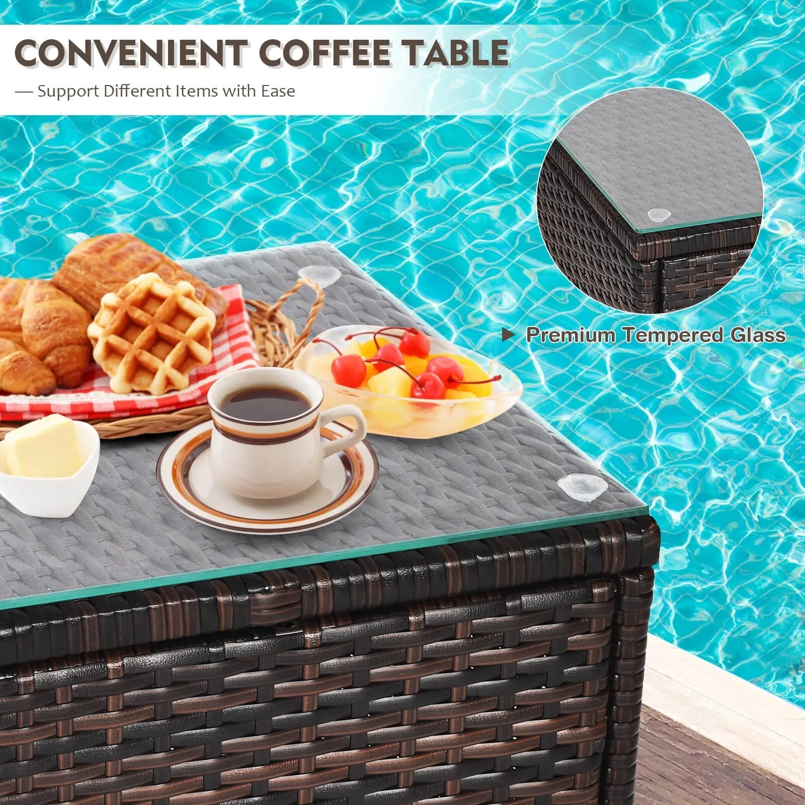 3pc Patio Wicker Rattan Outdoor Furniture Set - Beige