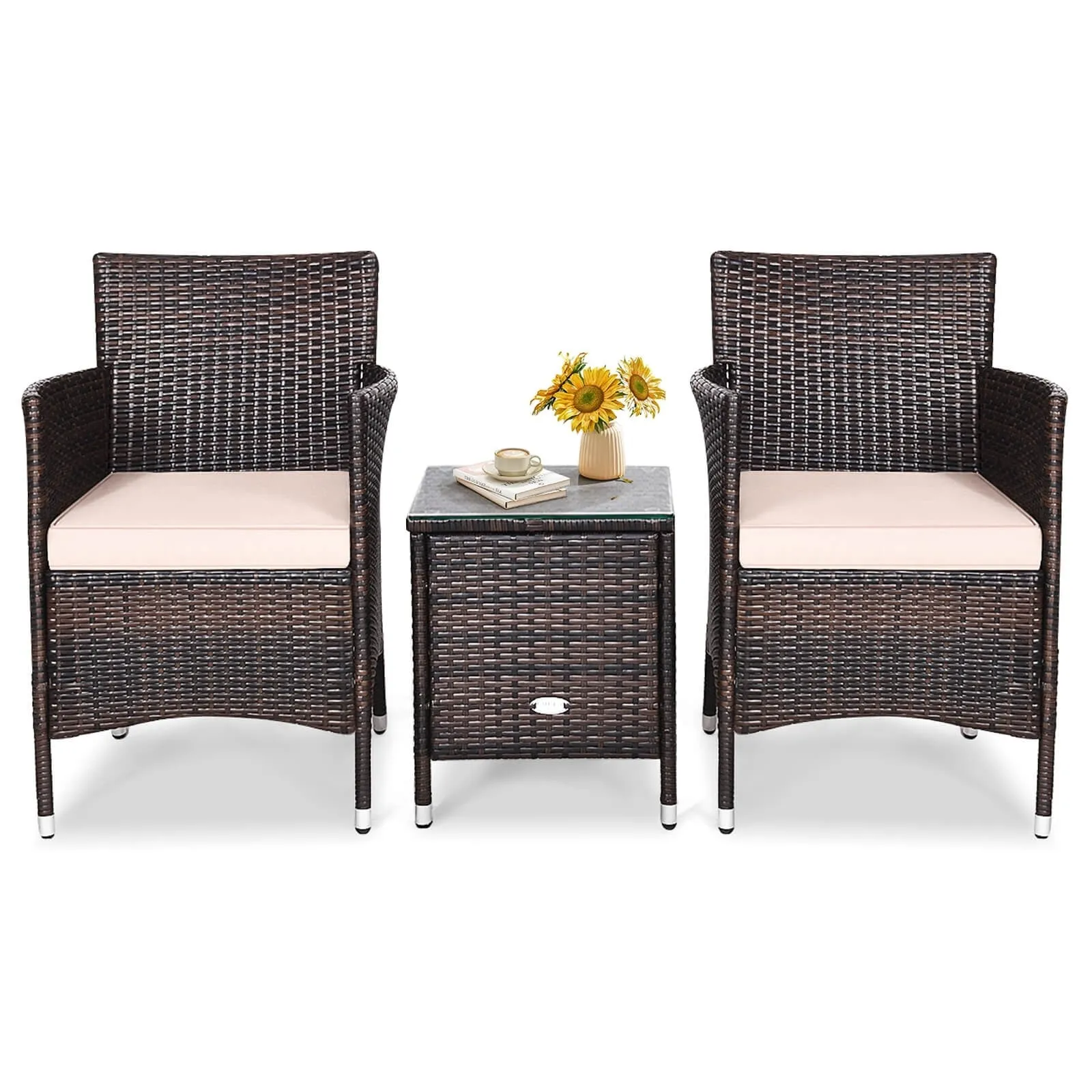 3pc Patio Wicker Rattan Outdoor Furniture Set - Beige