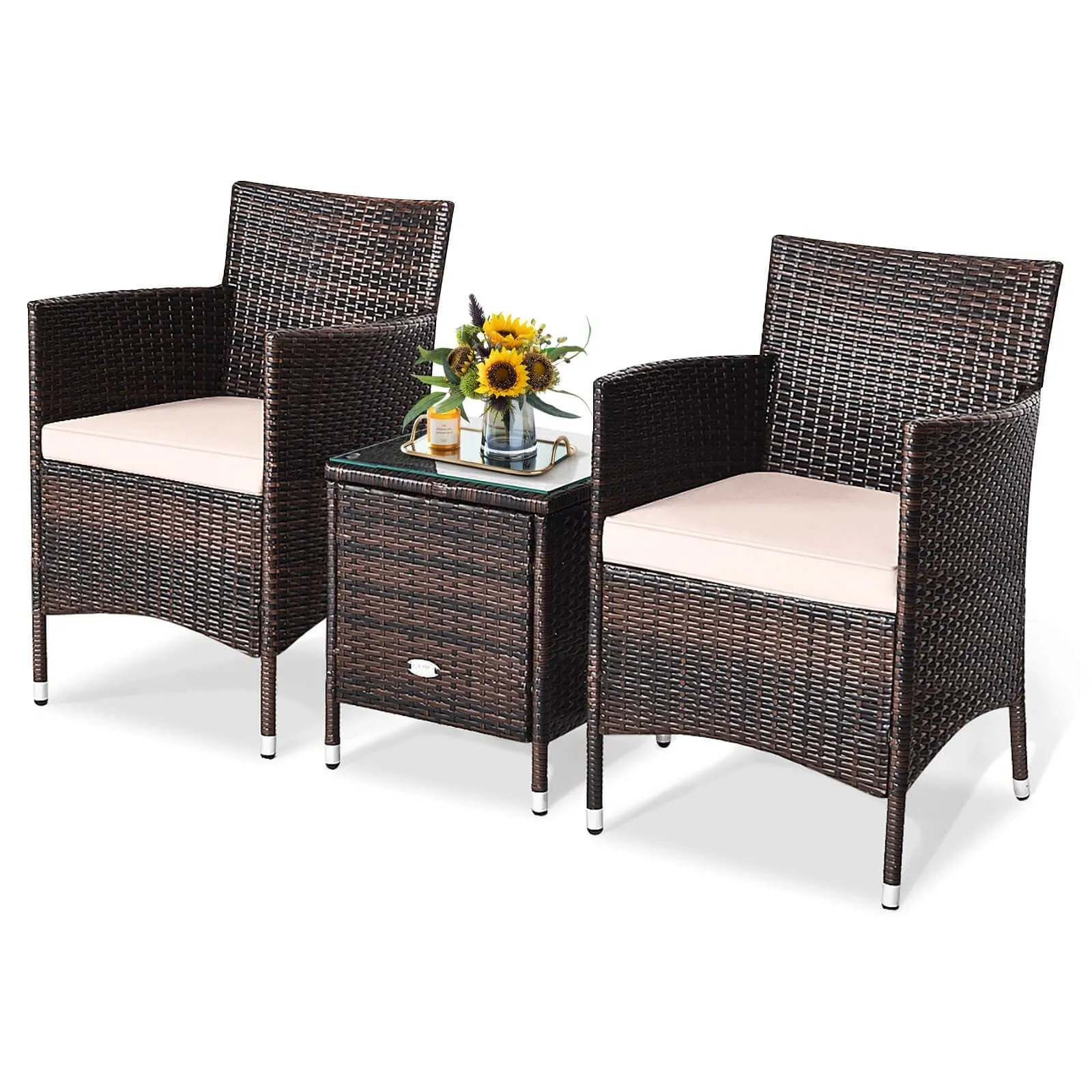 3pc Patio Wicker Rattan Outdoor Furniture Set - Beige