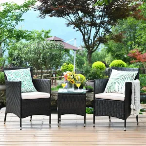 3pc Patio Wicker Rattan Outdoor Furniture Set - Beige