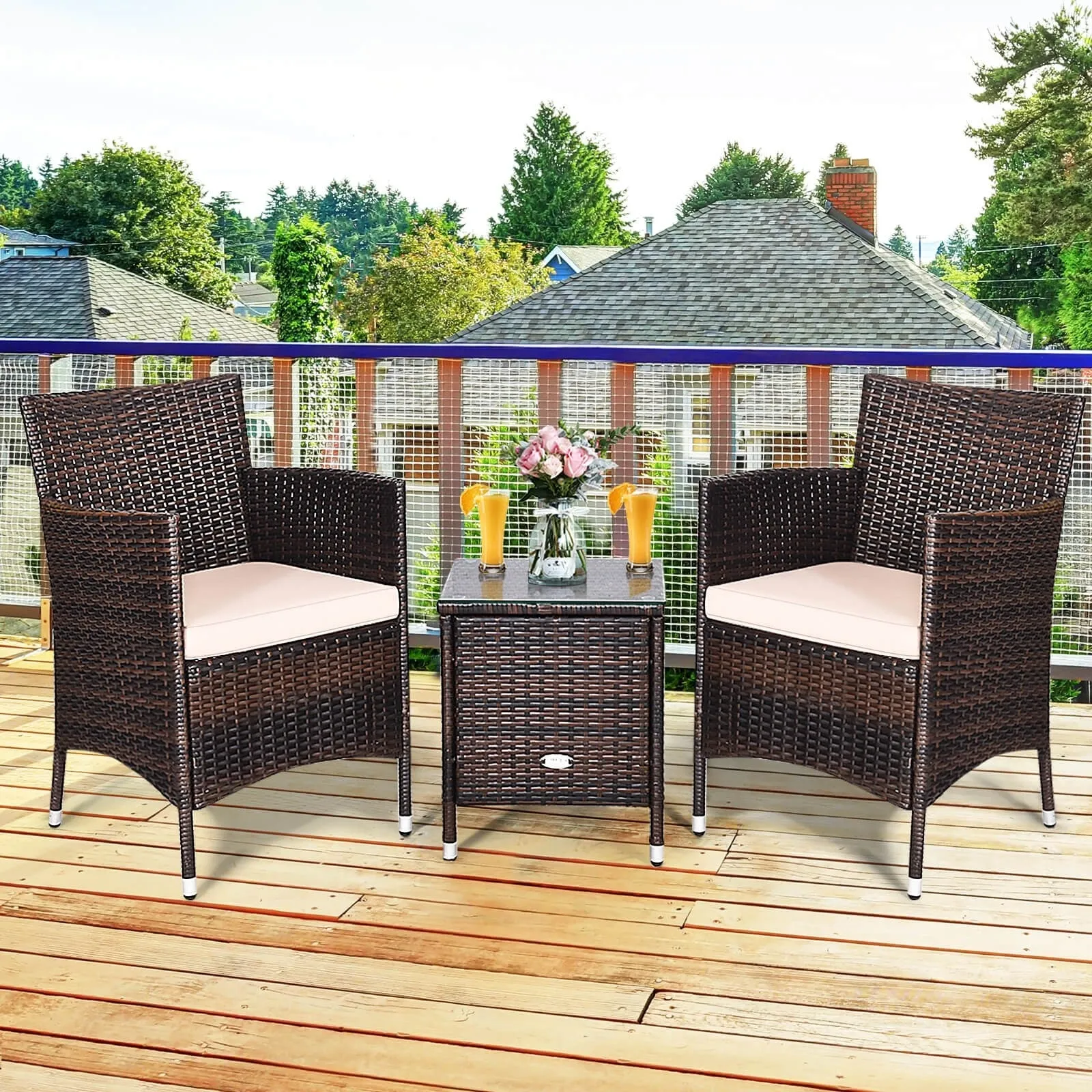 3pc Patio Wicker Rattan Outdoor Furniture Set - Beige