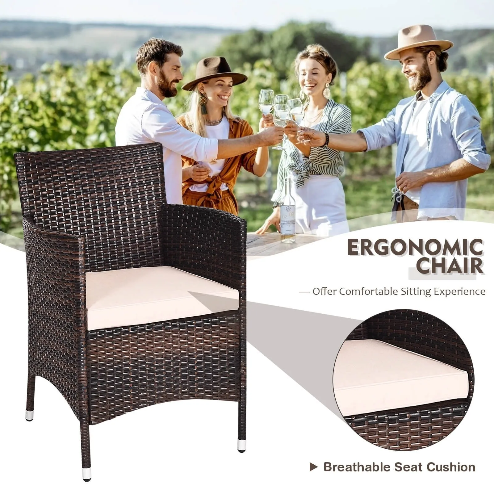 3pc Patio Wicker Rattan Outdoor Furniture Set - Beige