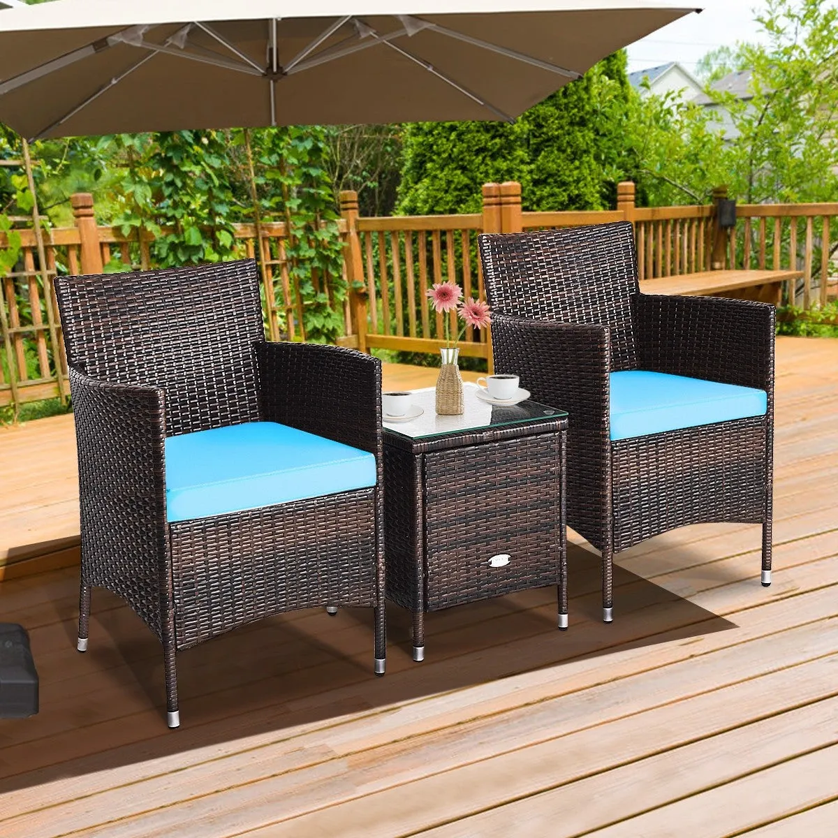 3pc Patio Wicker Rattan Outdoor Furniture Set - Turquoise