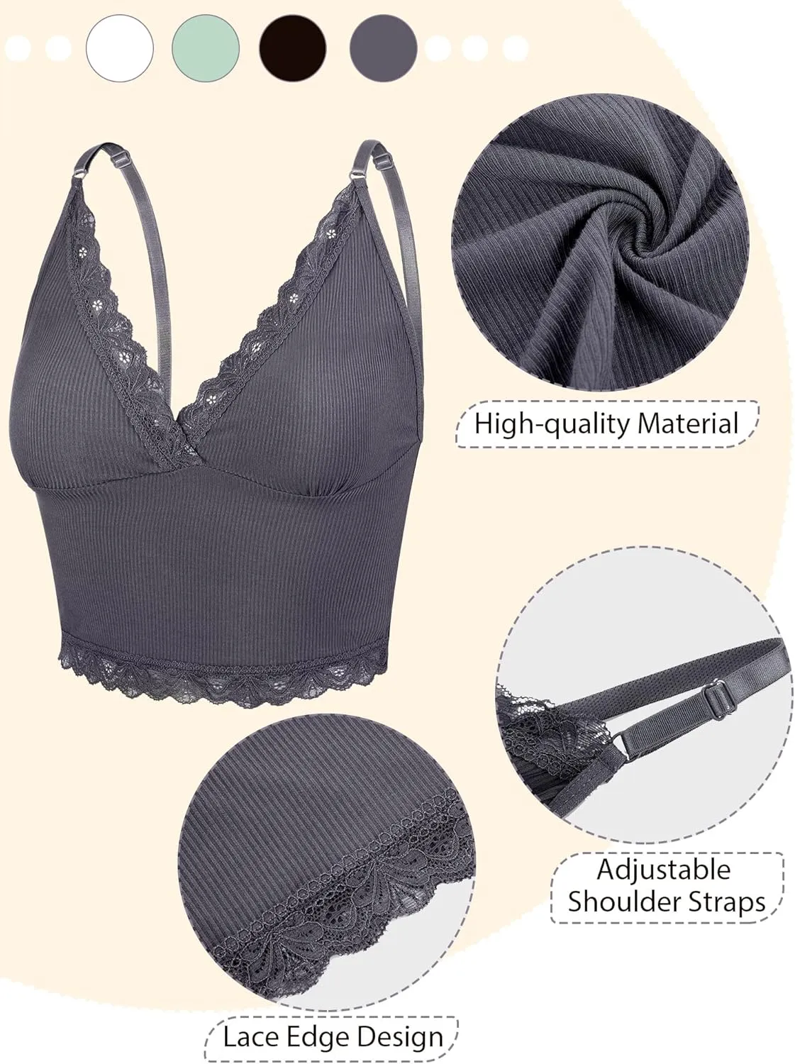 4 Pcs Women's Sleeveless Cami Crop Top Camisole Lace Trim V Neck Spaghetti Strap Tank Tops for Women Girl Ribbed Rave Clothes