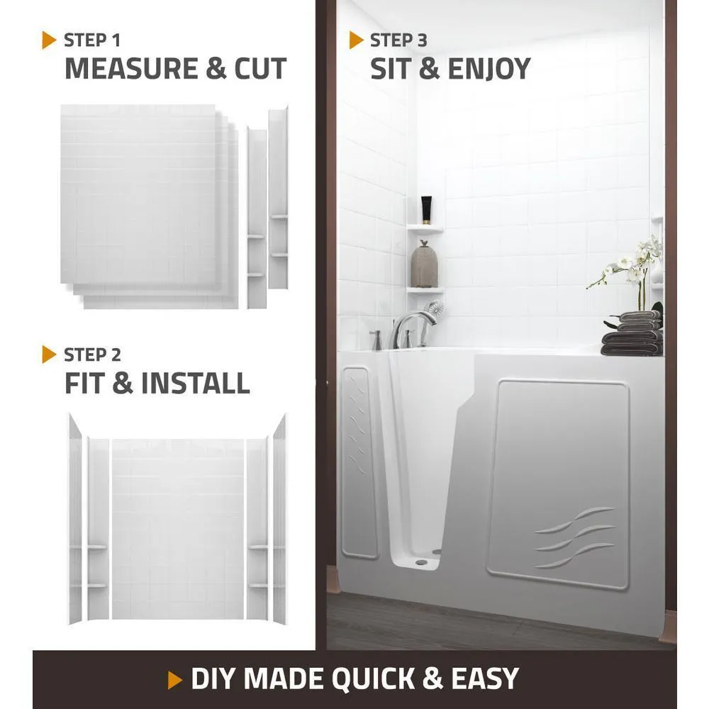 5 ft. Walk-in Non-Whirlpool Bathtub with 6 in. Tile Easy Up Adhesive Wall Surround in White