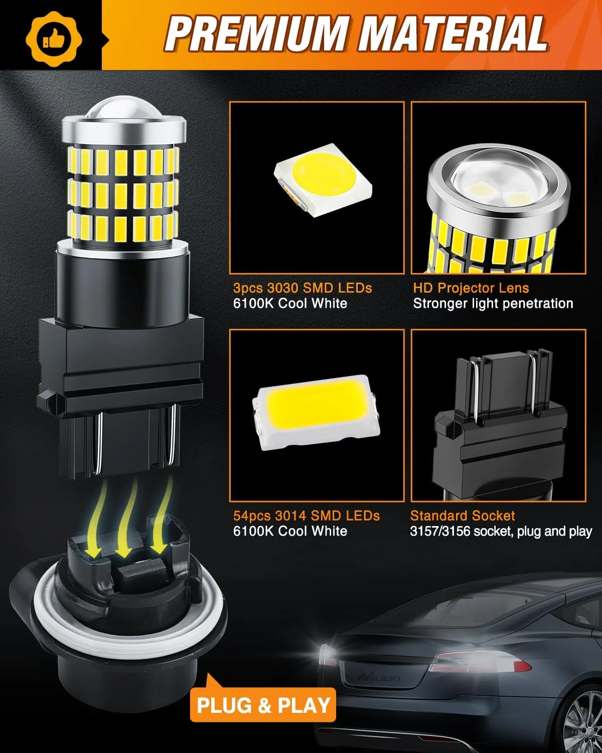57LEDs 6100K Cool White 3156 3056 4157 3057 3157 LED Bulbs (Pairs)