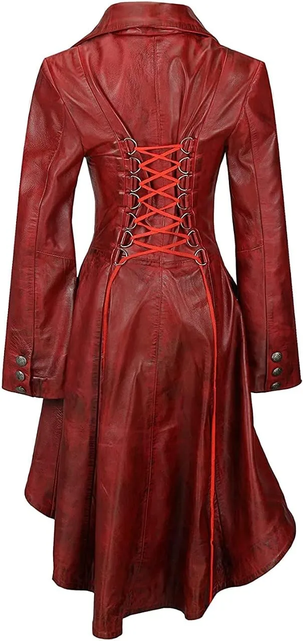 A&R Collection Womens Real Leather Goth Matrix Trench Coat Steampunk Gothic Real Leather Coat | Leather Jacket For Women
