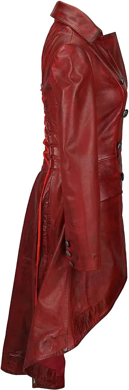 A&R Collection Womens Real Leather Goth Matrix Trench Coat Steampunk Gothic Real Leather Coat | Leather Jacket For Women