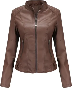ACE SHOCK Womens Faux Leather Jackets Zip Up Motocycle Short PU Moto Biker Outwear Slim Fitted Coat