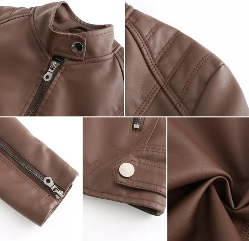 ACE SHOCK Womens Faux Leather Jackets Zip Up Motocycle Short PU Moto Biker Outwear Slim Fitted Coat