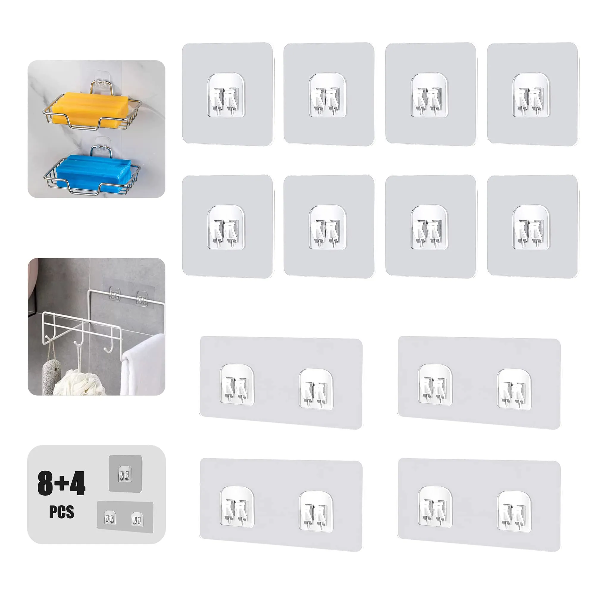 Adhesive Corner Shower Caddy Hook,Multipurpose Iron Shelf Holder;Bathroom Basket Support;Wall Sticker,Kitchen Storage Rack Hanger,No Drilling/Strong Bearing Capacity/Transparent(8pcs 4pcs)